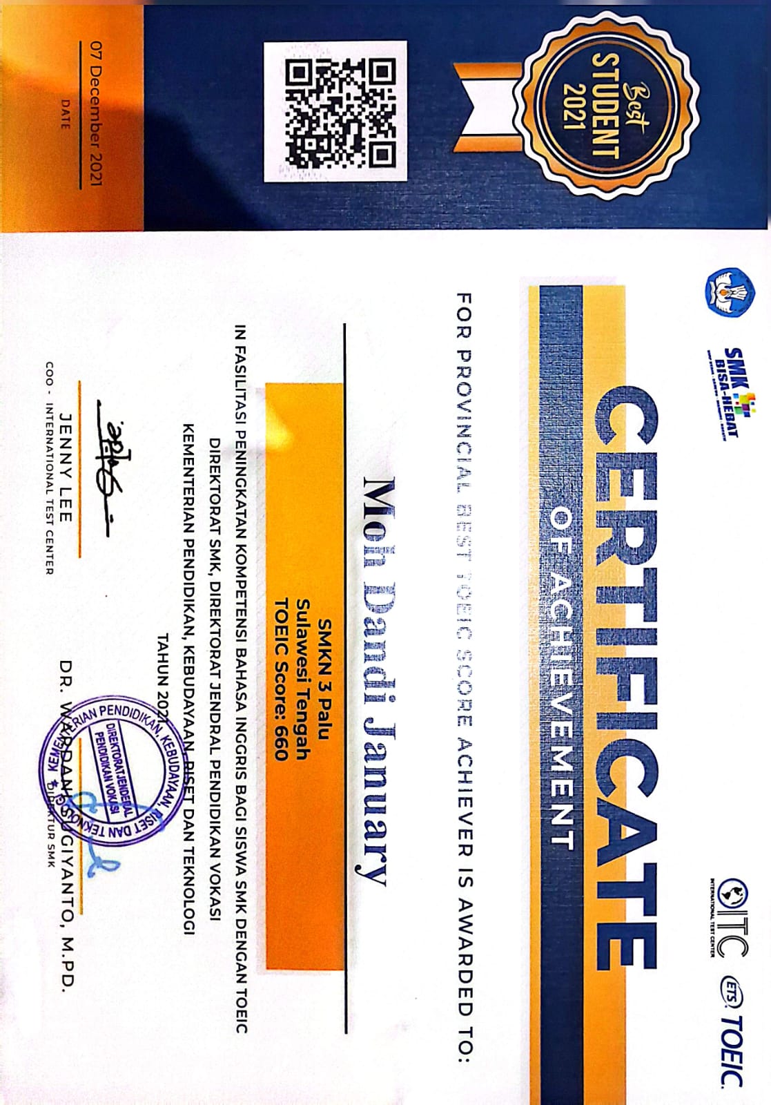 TOEIC Certificate